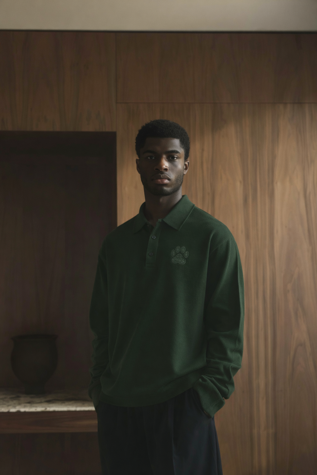 LONG SLEEVE TENNIS SHIRT. Forest Green